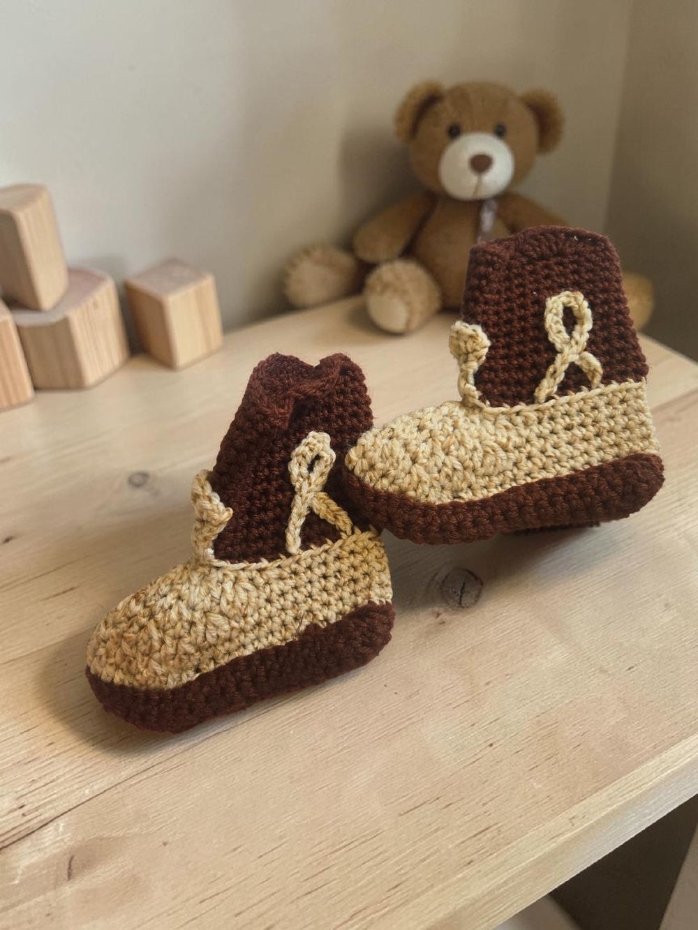 Handmade Brown and Cream Crochet Baby Booties